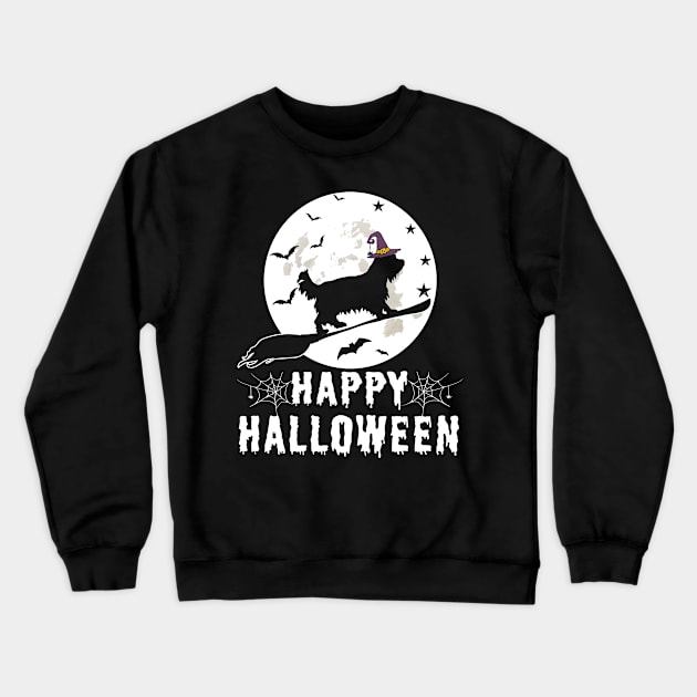 Yorkshire Terrier Dog Witch Happy Halloween Funny Crewneck Sweatshirt by chung bit
